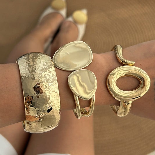 Asymmetrical Polished Alloy Bracelet Set - Waterdrop Design