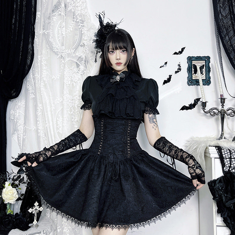 Lace-Up Black Pleated Skirt Comfortable Chic Dress