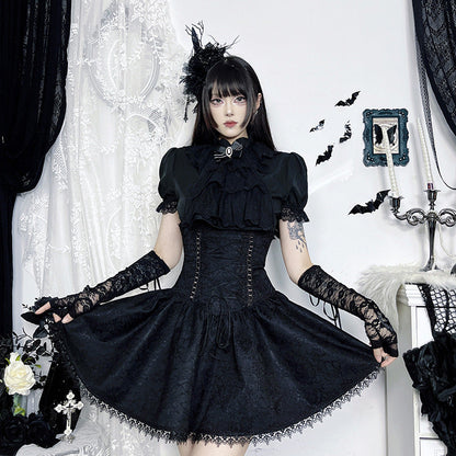 Lace-Up Black Pleated Skirt Comfortable Chic Dress