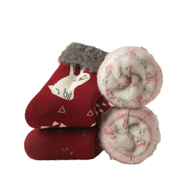 Christmas Reindeer Winter Fuzzy Crew Socks