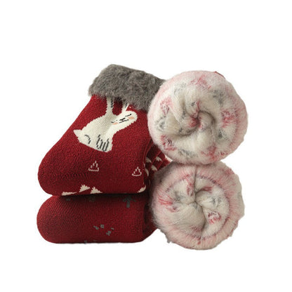 Christmas Reindeer Winter Fuzzy Crew Socks