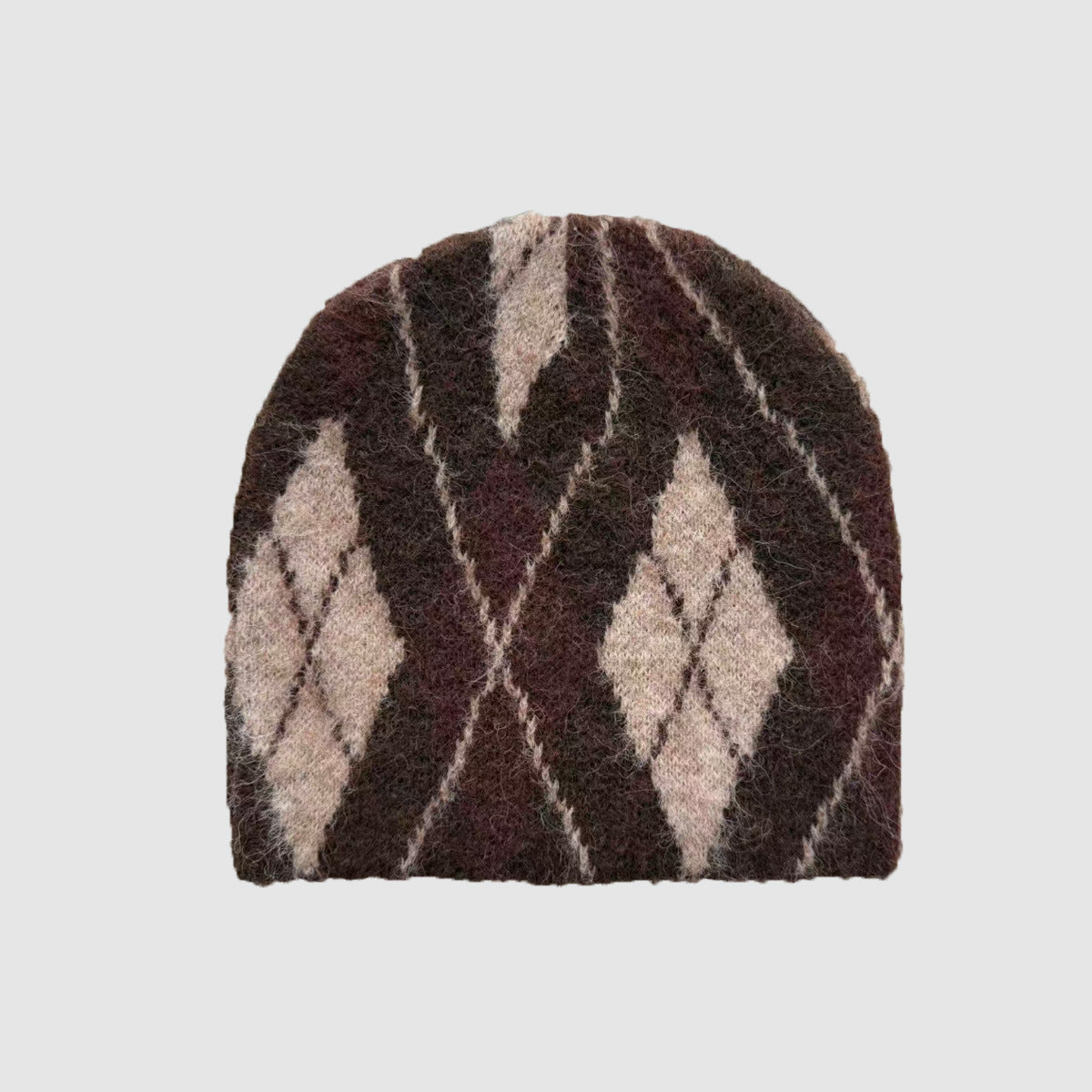 Wool Blend Diamond Pattern Knit Beanie for Women