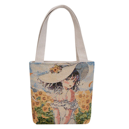 Ethnic Style Elephant Embroidered Canvas Tote Bag for Everyday Use