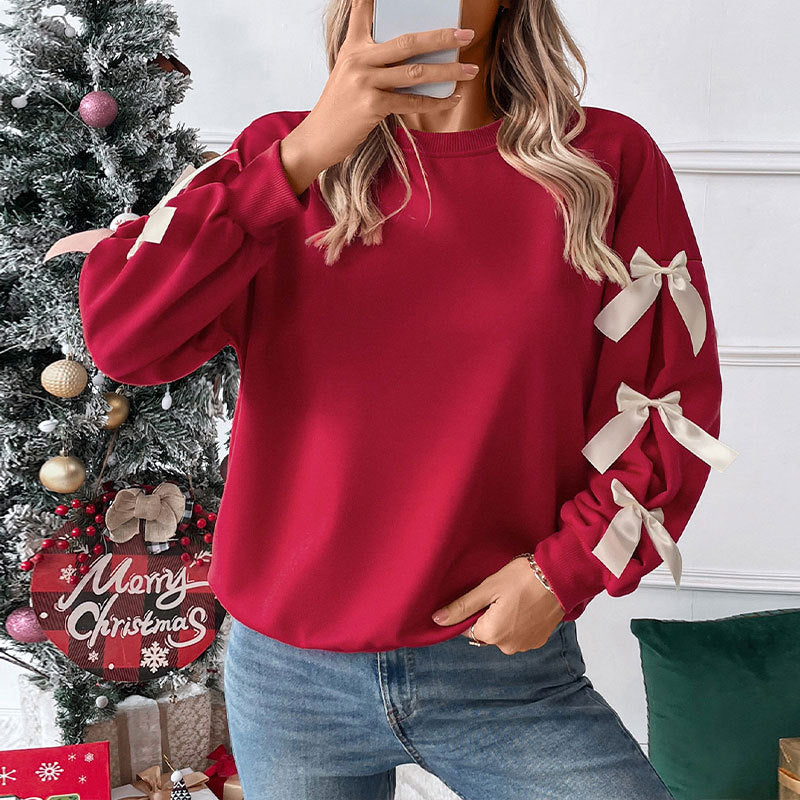 Cute Solid Color Bow Knot Pullover Sweater