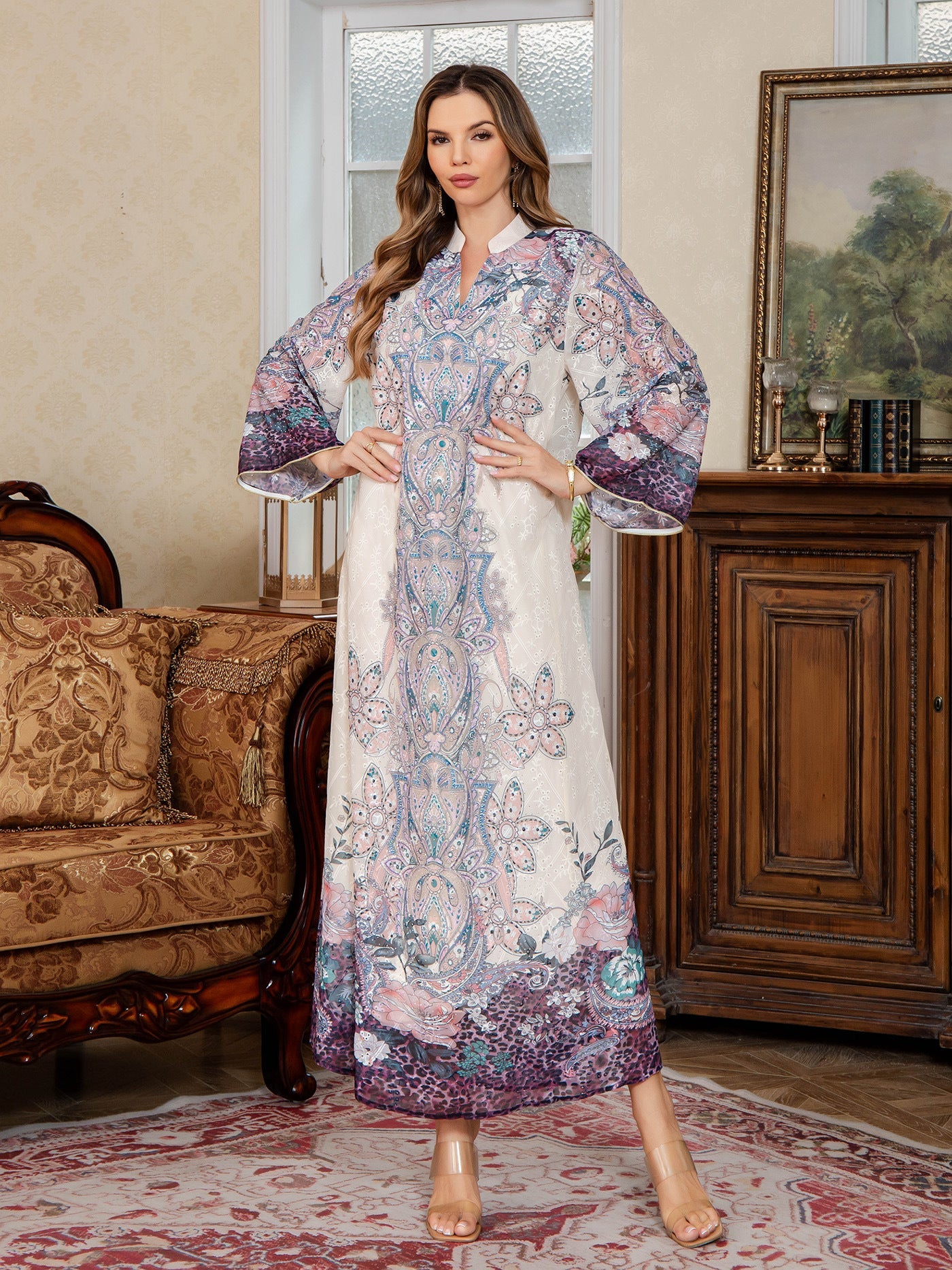 Embroidered Abaya Long Dress Stylish Dubai Maxi Dress