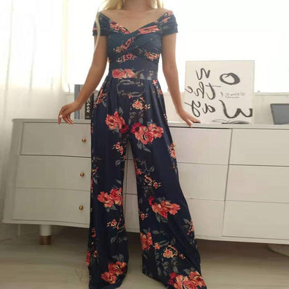 Elegant Off-Shoulder Floral Jumpsuit Stylish High-Waisted Pants