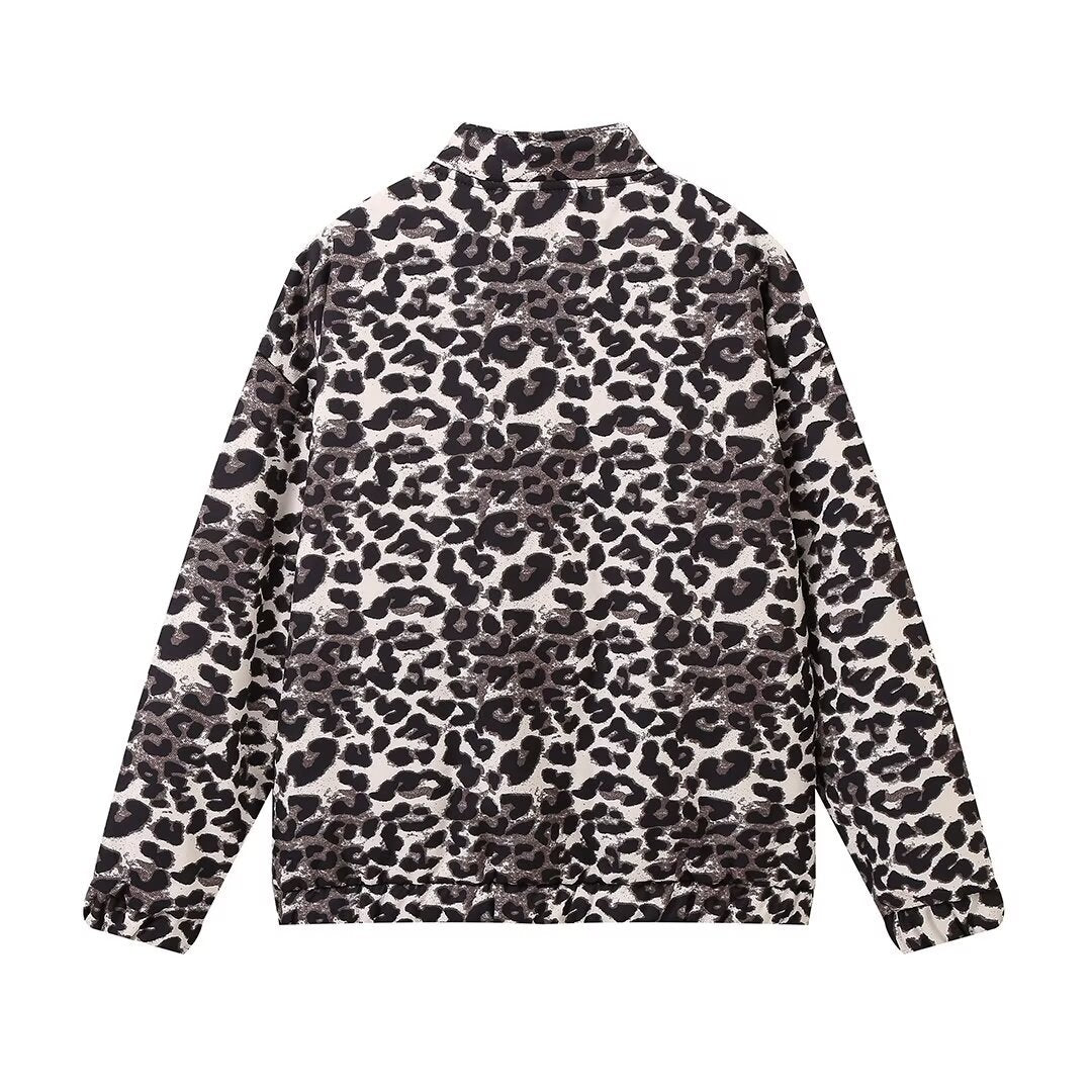 Vintage Leopard Print Zip-Up Winter Jacket