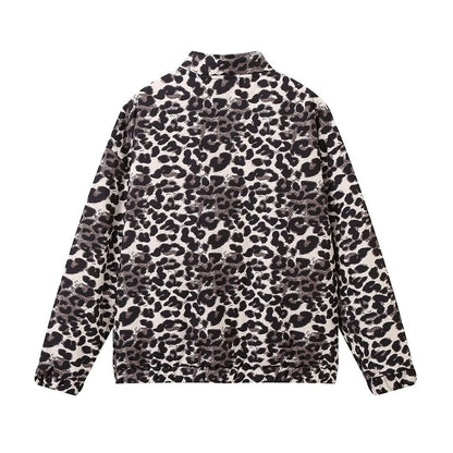 Vintage Leopard Print Zip-Up Winter Jacket