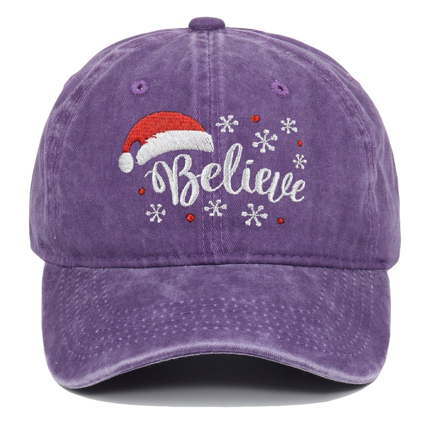 Distressed Snowflake Embroidery Adjustable Santa Baseball Cap