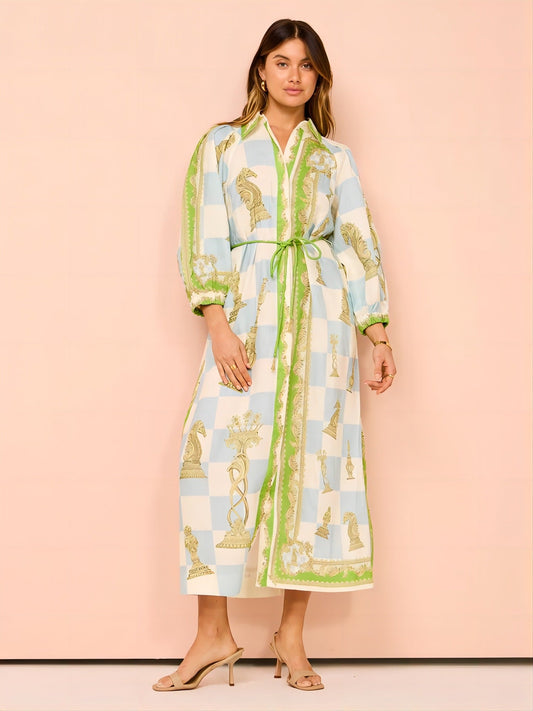 Elegant Casual Long Sleeve Printed Shirt with Belt