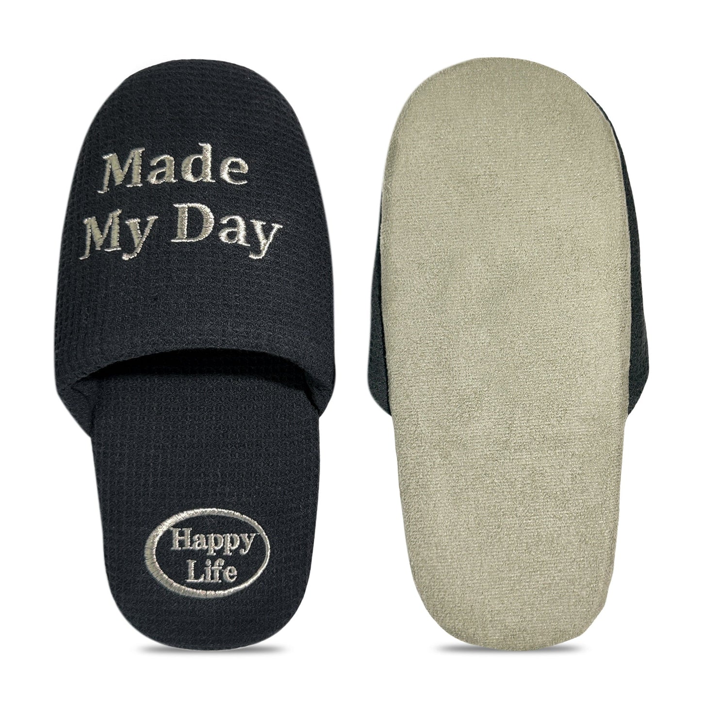 Soft Letter Embroidered Waffle Indoor Slippers