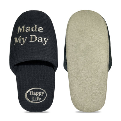 Soft Letter Embroidered Waffle Indoor Slippers