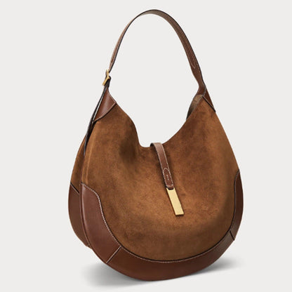Trendy Suede Splicing Leather Tote Crescent Handbag