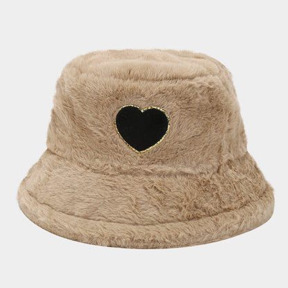 Cute Heart Print Fuzzy Thermal Bucket Hat
