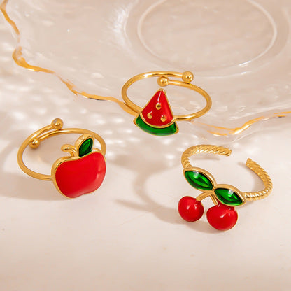 Fruit Pattern Stainless Steel Rings Cute Student Accessories