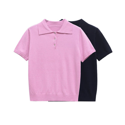Casual Short Sleeve Plolo Collar Tops
