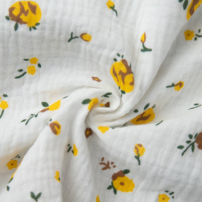 Cotton Floral Print A-Line Dress With V Neckline And Puff Sleeves