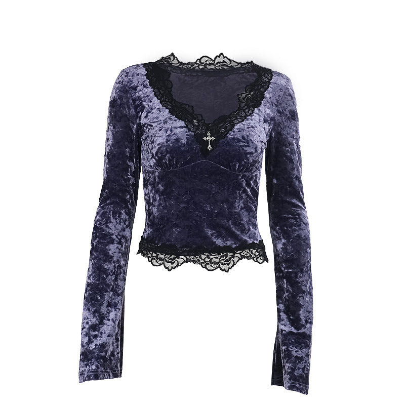 Seductive Velvet Long Sleeve T-Shirt for Women