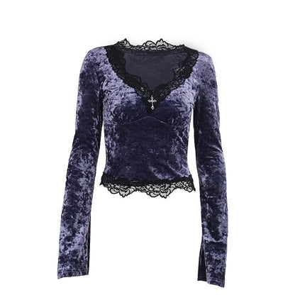 Seductive Velvet Long Sleeve T-Shirt for Women
