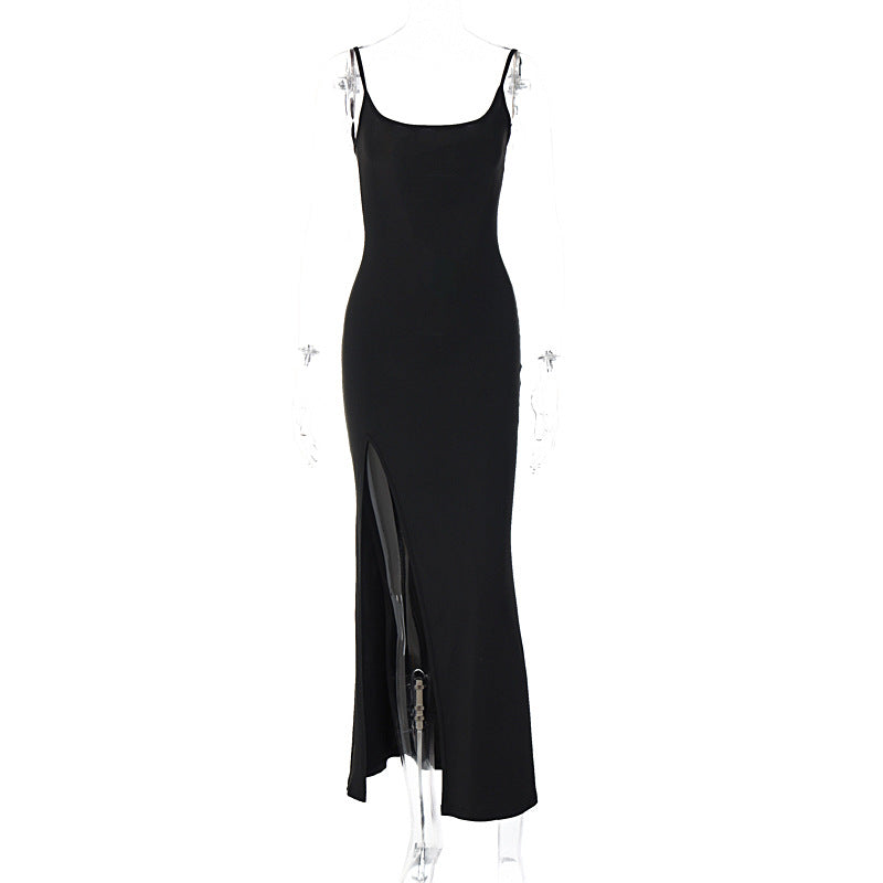 Sexy Sheer Backless Shoulder Strap Midi Dress