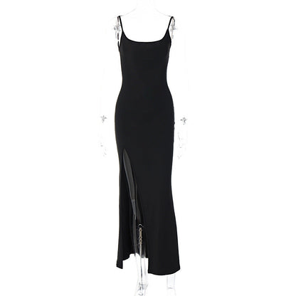 Sexy Sheer Backless Shoulder Strap Midi Dress