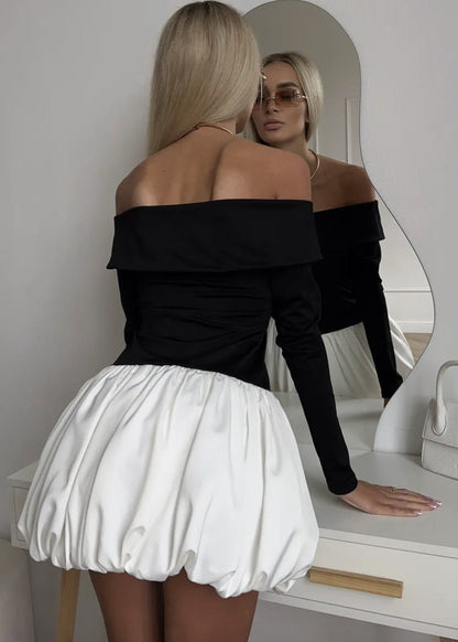 Off Shoulder Balloon Mini Dress Premium Fabric