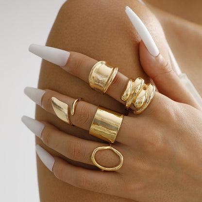 Geometric Metal Lava Line Open Ring Set - 4 Pieces