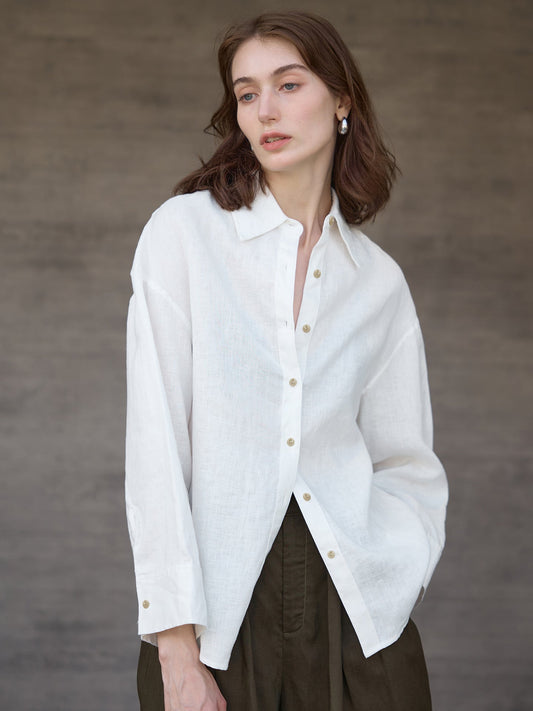 Pink Linen Relaxed Fit Long Sleeve Shirt for Elegant Casual Wear