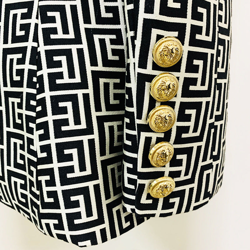 Stylish Geometric Pattern Blazer With Single Button Closure