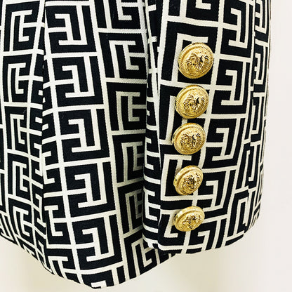 Stylish Geometric Pattern Blazer With Single Button Closure