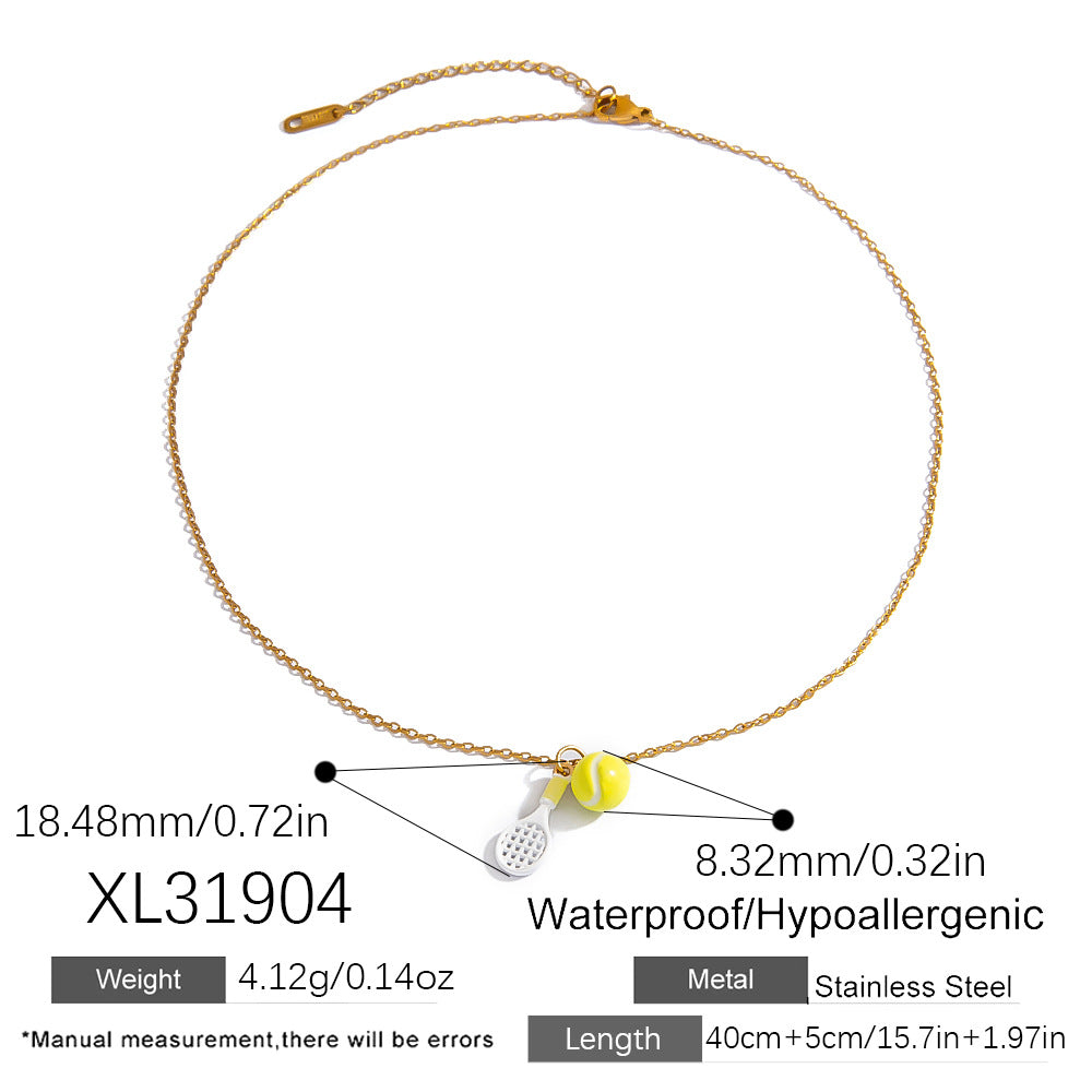 Geometric Tennis Pendant Stainless Steel Necklace 18K Gold Clavicle Chain