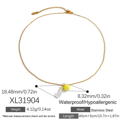 Geometric Tennis Pendant Stainless Steel Necklace 18K Gold Clavicle Chain