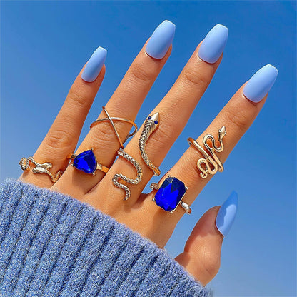 Snake Heart Shaped Gemstone Rings Jewelry Set