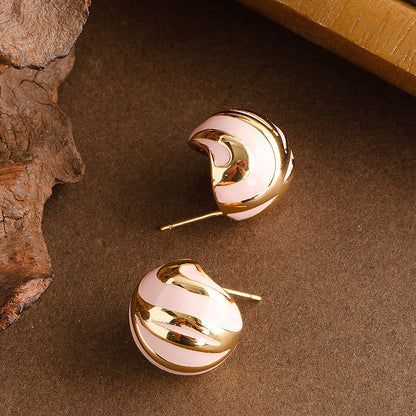 Geometric Zebra Print C-Shaped Earrings With Silver Pins