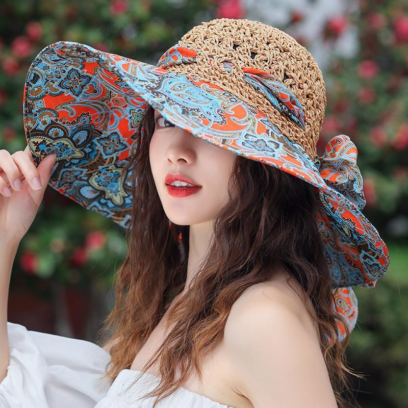 Hat Women'S New National Style Big Eaves Sun Protection Hat Uv Fisherman Hat Straw Hat