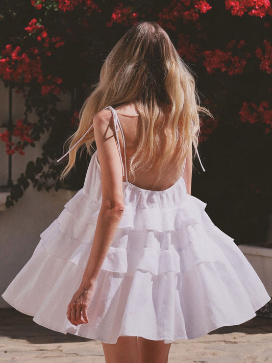 Layered Ruffle Mini Dress Comfortable Casual Cotton