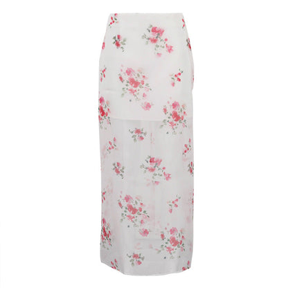 Digital Print Sheer High Waist Split Midi Skirt