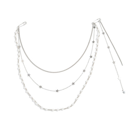Creative Imitation Pearl Tassel Brooch Chain Pin Stylish Ins Star Pendant