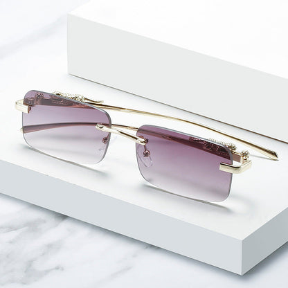 Trendy Square Frameless Sunglasses with Leopard Print Accents