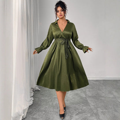 Elegant Vintage High-Waisted A-Line Dress With V-Neck
