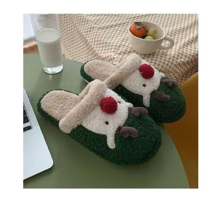 Winter Fuzzy Plush Reindeer Indoor Slippers