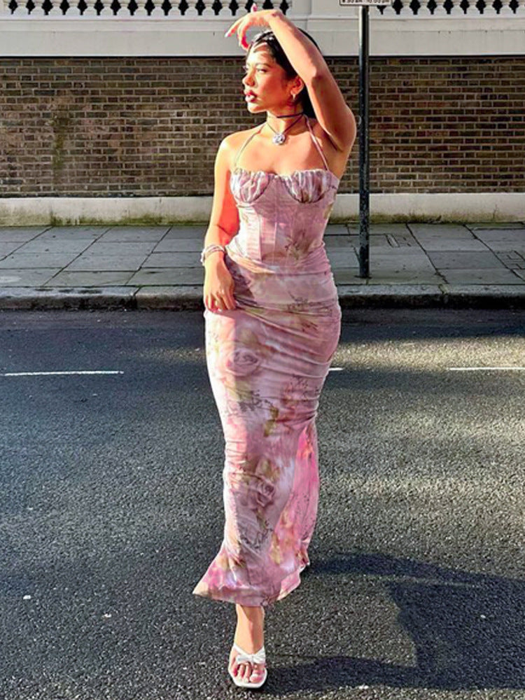 Stylish Floral Printed Strapless Mini Dress