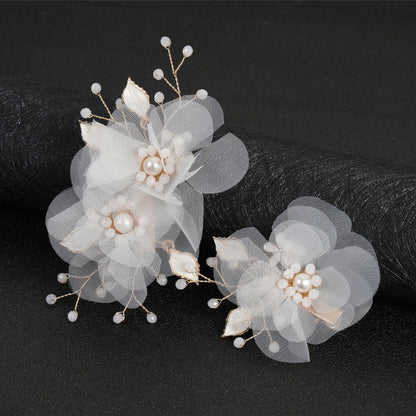Bridal Wedding Hair Accessories Beige Organza Flower Leaf Alloy Hair Clips Set