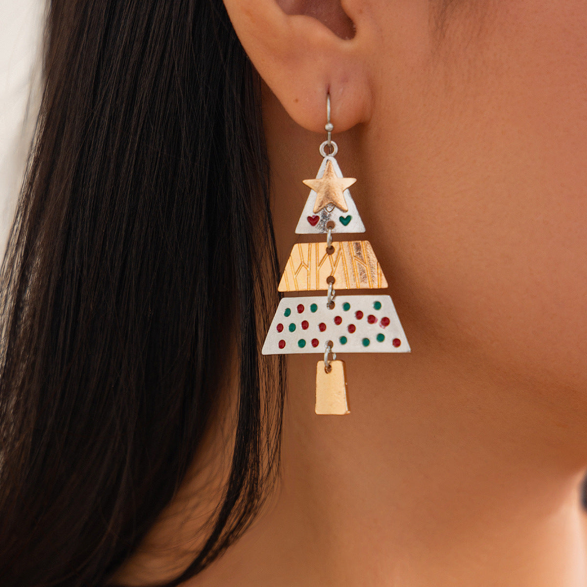 Christmas Tree Pendant Necklace Set 3D Geometric Design