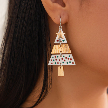 Christmas Tree Pendant Necklace Set 3D Geometric Design