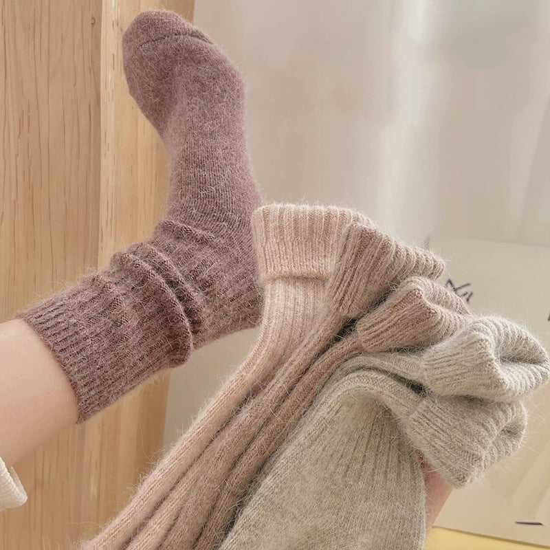 Solid Color Striped Warm Soft Crew Socks