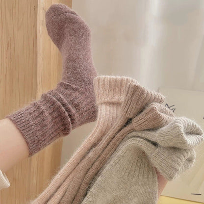 Solid Color Striped Warm Soft Crew Socks