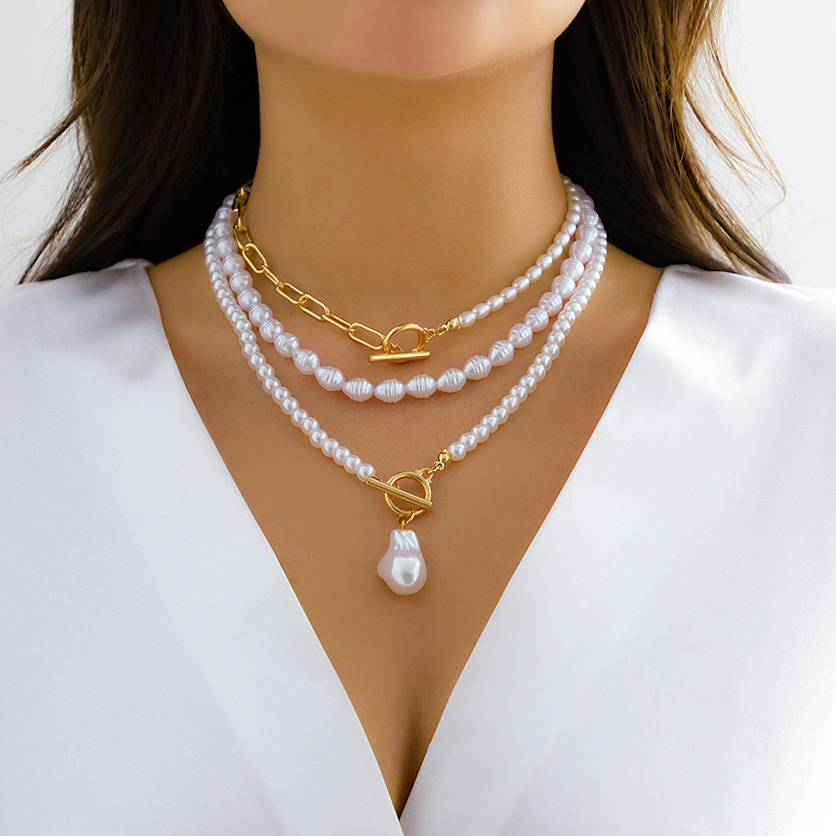 Baroque Style Irregular Pearl Necklace Creative Geometric Chain