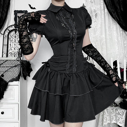 Butterfly Bow Short Sleeve Dress Elegant Casual A-Line