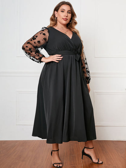 Fashionable Long Sleeve Loose Plus Size Dress with Geometric Pattern